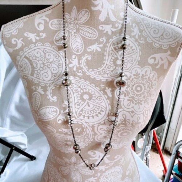 35” Black Chain Ab Black stones w Rhinestone Ball Faceted Beads Long Necklace - Picture 9 of 11